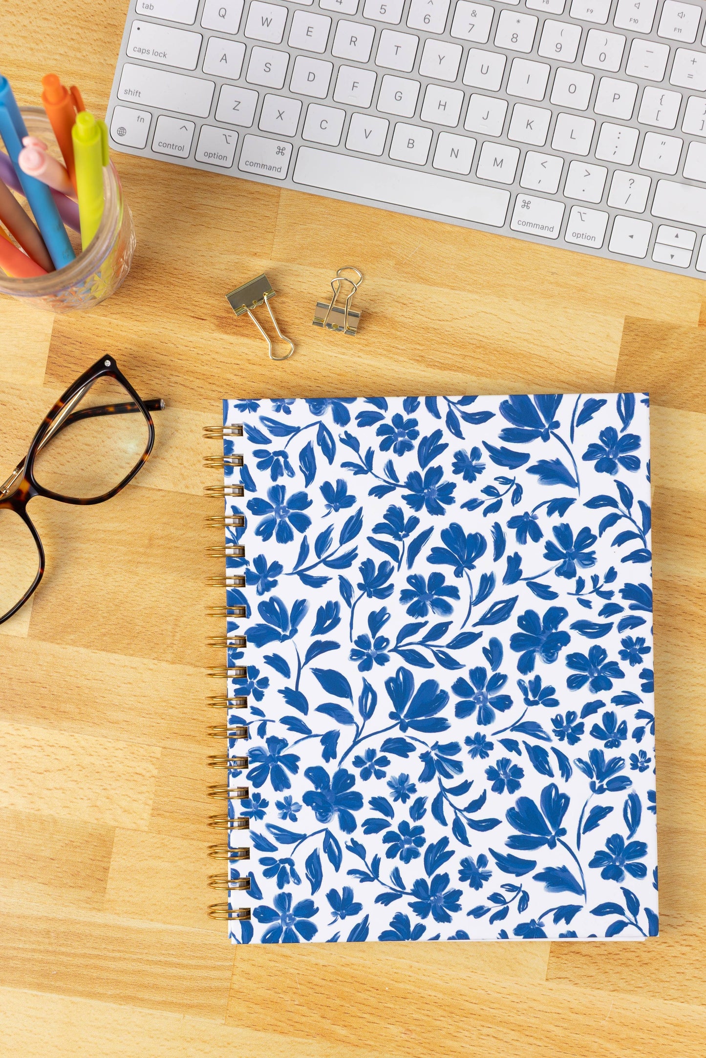 Carnet A5 à spirale - Bleu floral