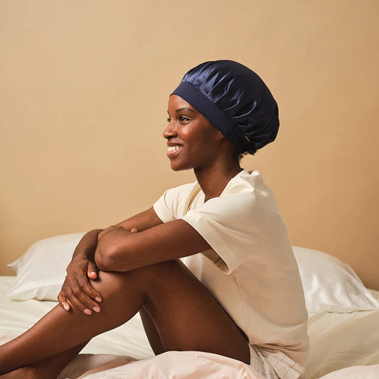 Bonnet de nuit 100% Pure Soie - Bleu nuit