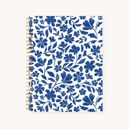 Carnet A5 à spirale - Bleu floral